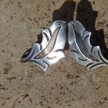 Antonio Reina ~ Vintage Taxco Sterling Silver Leaf Screw Back Earrings c. 1940's 