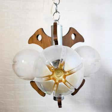 Vintage XL Murano Glass Ceiling Lamp / Mazega Style Three Bulbs Chandelier / Modern Hanging Lamp / Retro Pendant Light/Retro Lightning /70s 