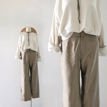 brown silk trousers - 26.5 - vintage y2k 90s womens taupe minimal minimalist pants 