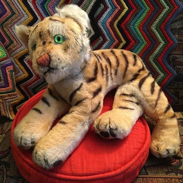 Probably Steiff Vintage Tiger, No Tag, 14&quot; Stuffed Mohair Tiger 