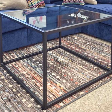 Modern Square Metal Base Cocktail Table W/ Glass Top