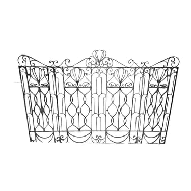 Antique Black Regency Scrolling Wrought Iron Fence Panel 