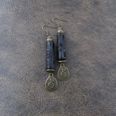 Long black wooden bohemian earrings 