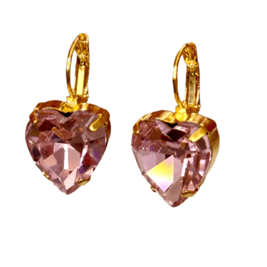 Small Pink Crystal Heart Post Back Earrings