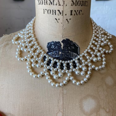 vintage 1950s beaded pearl choker, collar style necklace, 50s bride, wedding jewelry 