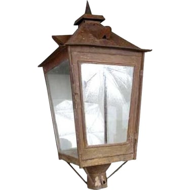 Antique Anglo Indian Toleware and Glass Post Lantern 