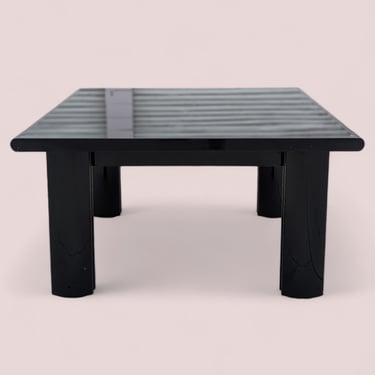 Italian Postmodern Coffee Table, Black Lacquer, Wood, 80s, Living Room, Square 