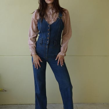 1970s Denim Jumpsuit / Denim Overalls / Denim Onesie / Haute Hippie Festival Denim / Bib Jeans / Jean Jumpsuit / Crossback Overalls 