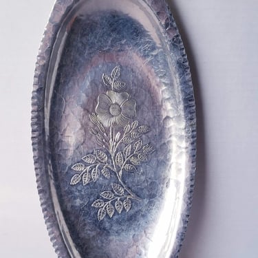 Vintage Silver metal embossed bread tray Floral serving tray Summertime party Patio decor 