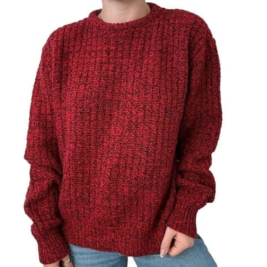 Vintage American Eagle Mens Red Marled Ribbed Fisherman Chunky Wool Sweater 