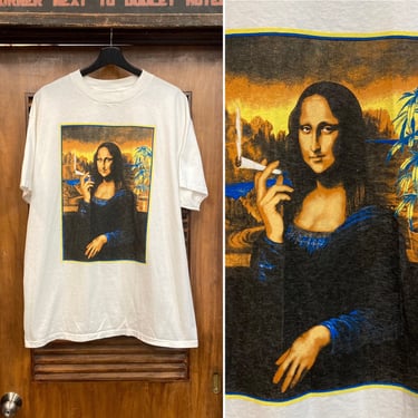 Vintage 1990’s Size XL Mona Lisa Smoking Reefer Blunt Pot Drug Weed Art Cotton T-Shirt, 90’s Tee Shirt, Vintage Clothing 
