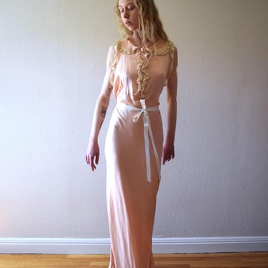 1930s bias cut silk gown . vintage 30s slip dress . size medium to large 
