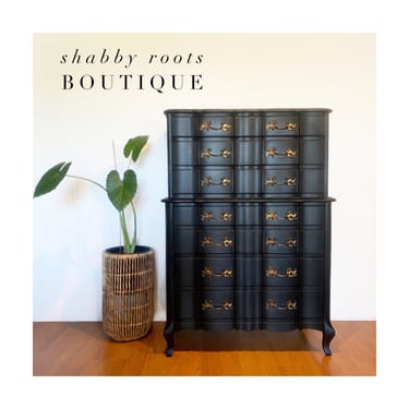 NEW! Gorgeous Black French Provincial Tall dresser / chest of drawers. Antique, Chic and classic. San Francisco • CA by Shab