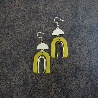Geometric earrings, simple yellow and gold modern earrings 