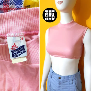 NWOT Junior/Teen Sizing - Cute Vintage 60s Pastel Pink Mockneck Crop Top 