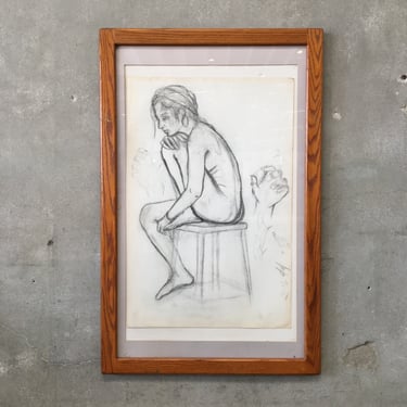 Chalk Drawing Of Art Deco Nude Woman