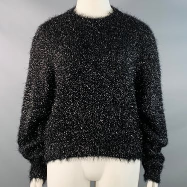 ISABEL MARANT Size L Black Faux Fur Knit Oversized Crew Neck Sweater