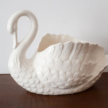 Large Ceramic Swan Planter. Porcelain Swan Bowl. Vintage Indoor Planter. 