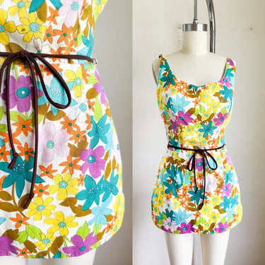 Vintage 1960s Cole of California Bright Floral Swimsuit / M 