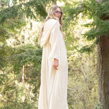 70s Vintage Hooded Caftan Dress | Cotton Gauze Maxi Dress | Boho Hippie Summer Festival Dress 
