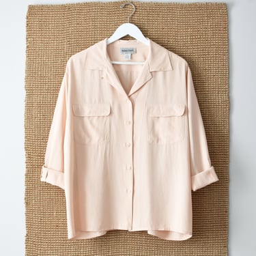 vintage blush silk blouse, 90s pale pink shirt 