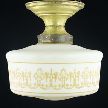 Vintage Orange Ornate White Globe Brass Fitter Semi Flush Mount Light