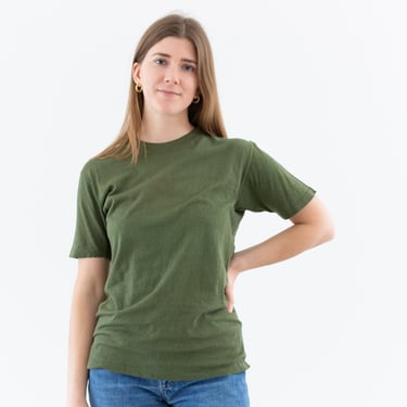 Vintage Army Green T-Shirt | Crewneck Cotton Tee | Small Holes | XS S | T033 