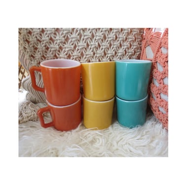 Retro Coffee Mug Set Mid Century Cups Colorful Hazel Atlas Platonite 