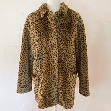80s Glam Leopard Faux Fur Vegan Coat | Large 