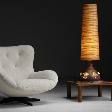 Swivel Lounge Chair by Illum Wikkelso / Accolay Table Lamp / Ceramic & Wood Side Table