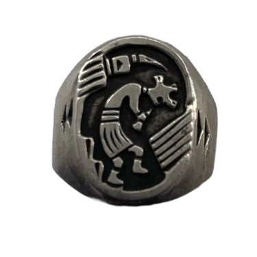 Hopi Kokopelli Overlay Cast Sterling Silver Ring, Size 10