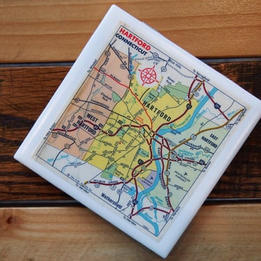 1972 Hartford Connecticut Map Coaster. Hartford Map. Vintage Connecticut Coasters. New England Gift. City Coasters. Housewarming Gift. 