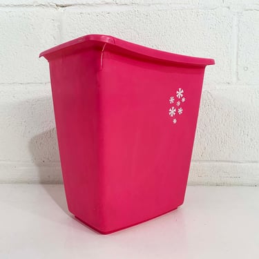 Vintage Rubbermaid Waste Basket Groovy Barbie Pink White Flowers Trash Can Flower Power Retro Plastic Office Bathroom Dopamine Decor 1960s 