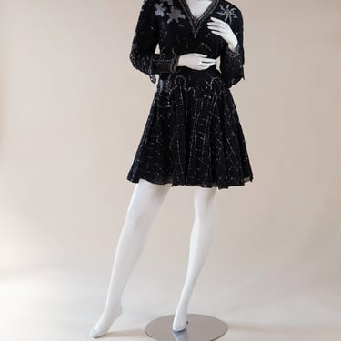 Fabrice Simon 1980s silk dress with elaborate beading - Fabrice NY designer vintage dress 