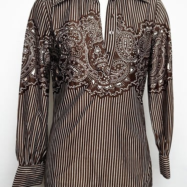 1970's Brown Blouse Vintage Pullover Hippie Mid Century Stripes Boho Disco Top Shirt 1960's 
