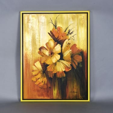 Eric Marshall Yellow and Orange Mid-Century Modern Flower Painting 