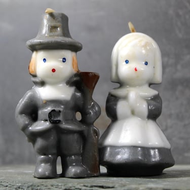 Vintage Pair of Pilgrim Candles by Gurley | 1950s Vintage Gurley Thanksgiving Candles | Vintage Thanksgiving | Bixley Shop 