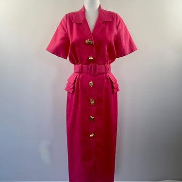 1980s Nipon Boutique Pink Linen Dress 