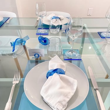 4 BLUE SECEDA PLACEMATS Blue Acrylic Placemats, Chofa Home, Blue Placemats, Acrylic Square Placemats, Contemporary Dining Table Decor 