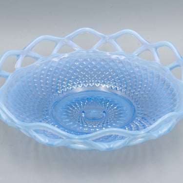 Imperial Lace Edge Katy Blue 8" Nappy | Vintage Depression Glass Blue Opalescent Round Shallow Bowl 