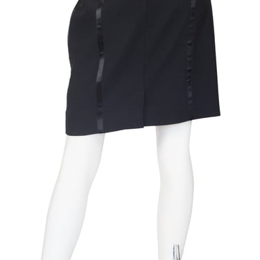 Guy Laroche Couture 1990s Vintage Black Satin Tuxedo Stripe Wool Pencil Skirt Sz M L 