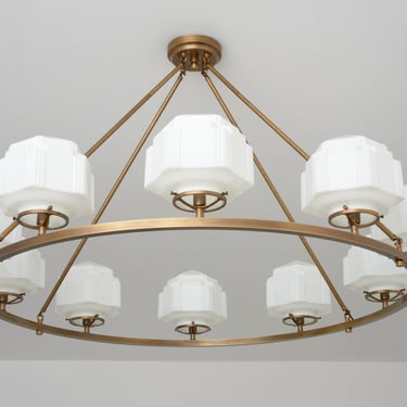Foyer Chandelier - Brass Lighting - Grand Entry - Art Deco Shades - Large Classic Kitchen Light 