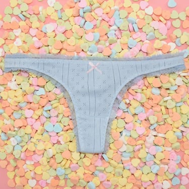 Pretties Prêt Organic Cotton Thong - Light Blue w/ pink bow