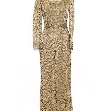 Dolce and Gabbana Metallic Gold Lace Gown
