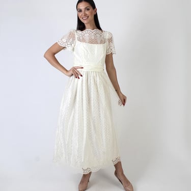 White Lace Victorian Dress, Matching Waist belt Included, Vintage Wedding Gown 