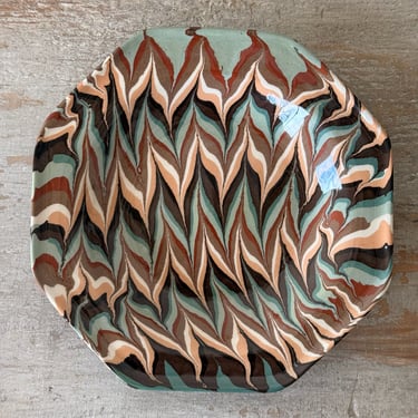 Set of 6 Brown and Green Marbled Dessert Plates