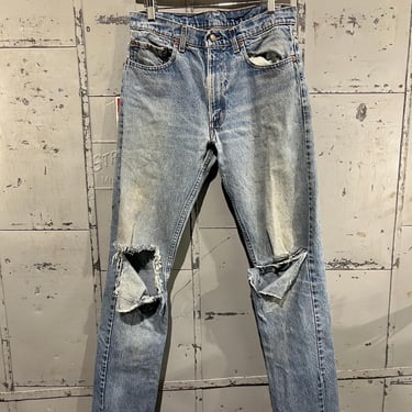 90s Levi’s jeans pants 505 32x34 distressed light wash faded  regular fit straight leg denim mud wash 