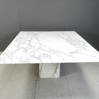 White marble dining table, 1970s - square marble dining table - vintage  marble dining table - architectural dining table 