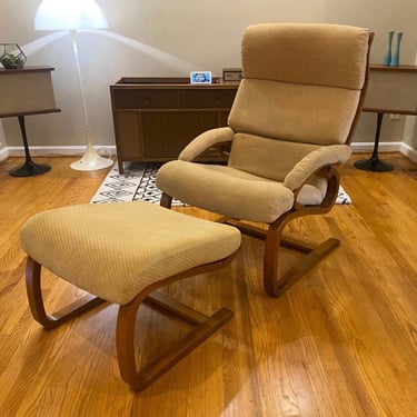 Danish Bentwood Lounge Chair and Ottoman, 1970s 