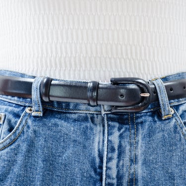 navy leather belt | 80s 90s skinny dark blue vintage belt 